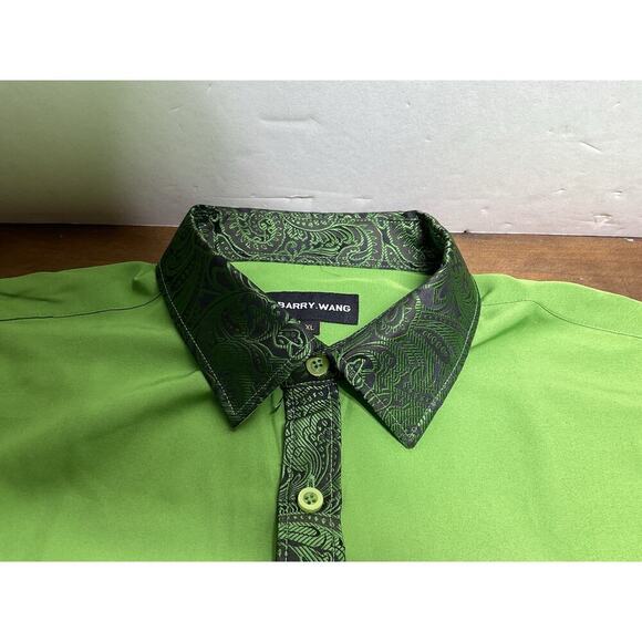 Barry Wang Green Paisley Long Sleeve Mens Shirt Button Party Business Shirt - Picture 3 of 9